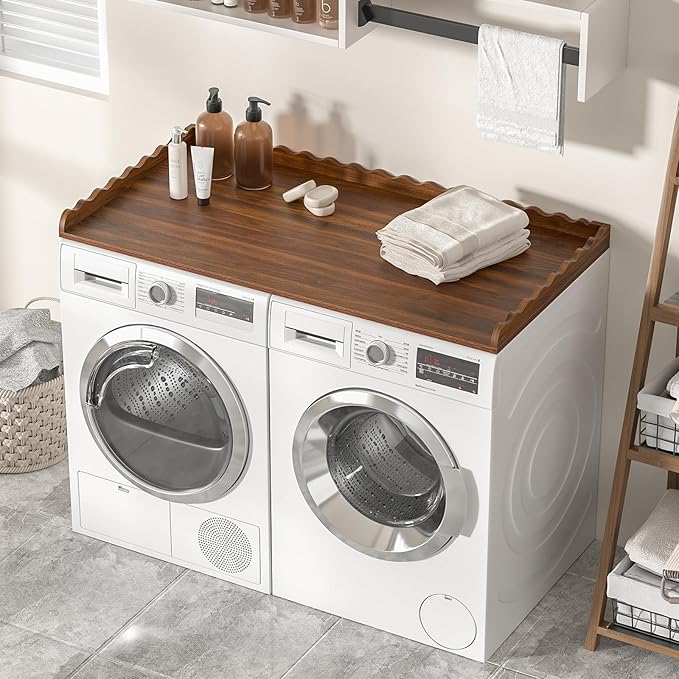 Giluta Large Washer Dryer Countertop, 27.6" x 54" Wooden Laundry Countertop with 6 Non-Slip Pads for Laundry Room Organization and Storage.