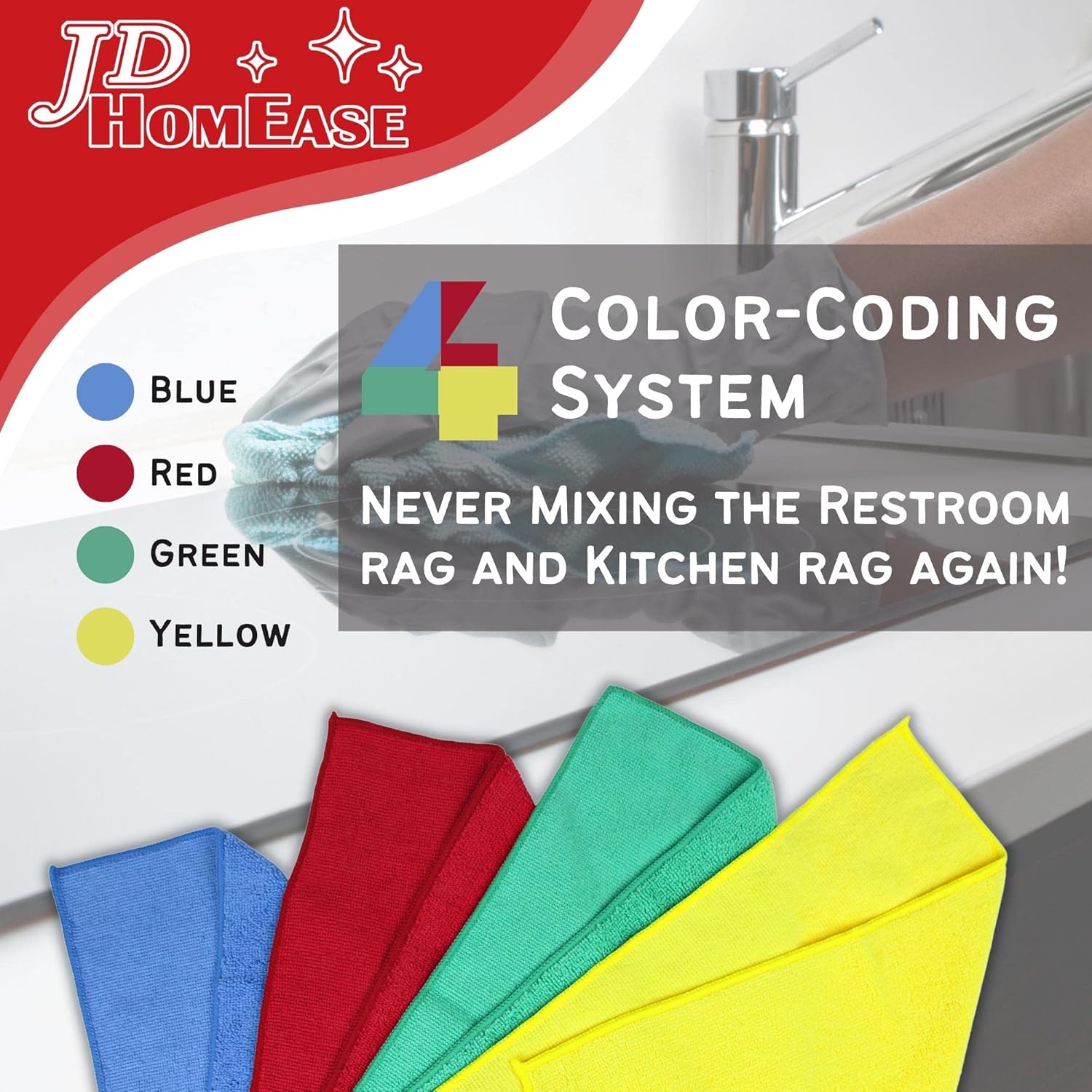 Microfiber Cleaning Cloths,12 Pack, 12"x12", All-Purpose, Softer, Highly Absorbent, Lint-Free, Reusable, Washable Pro Towel 4 Colors for House, Kitchen, Bathroom, Car, Office