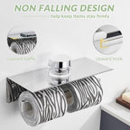 APLusee Double Toilet Paper Holder with Phone Shelf, 304 Stainless Steel Bathroom Tissue Hanger, Wall Mounted Dual Roll Paper Dispenser, Polished Chrome