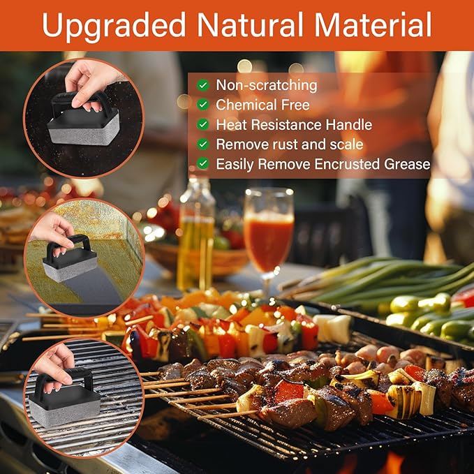 10 Pieces Griddle Cleaning Kit for Blackstone & More - Professional Flat Top Grill Cleaning Kit with Heavy Duty Griddle Scraper, Grill Stones, Scouring Pads & Ergonomic Handles