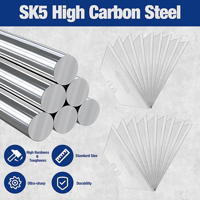 WORKPRO 200-Pack Utility Knife Blades with Dispenser, SK5 Steel Box Cutter, Standard Blades for Utility Knife Replacement