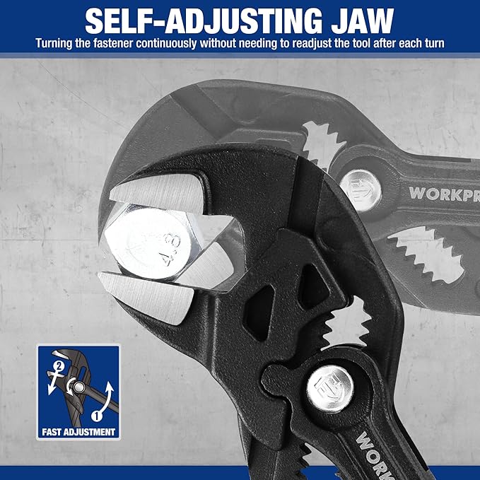 WORKPRO 2-Piece 7-Inch Pliers Wrench & 10-Inch Groove Joint Pliers Set, Quick Adjustment, CR-V Steel, Smooth Jaw & V-Jaw, Upgraded Wide Opening, Ergonomic Grip - for Plumbing, Pipe Work, DIY Projects