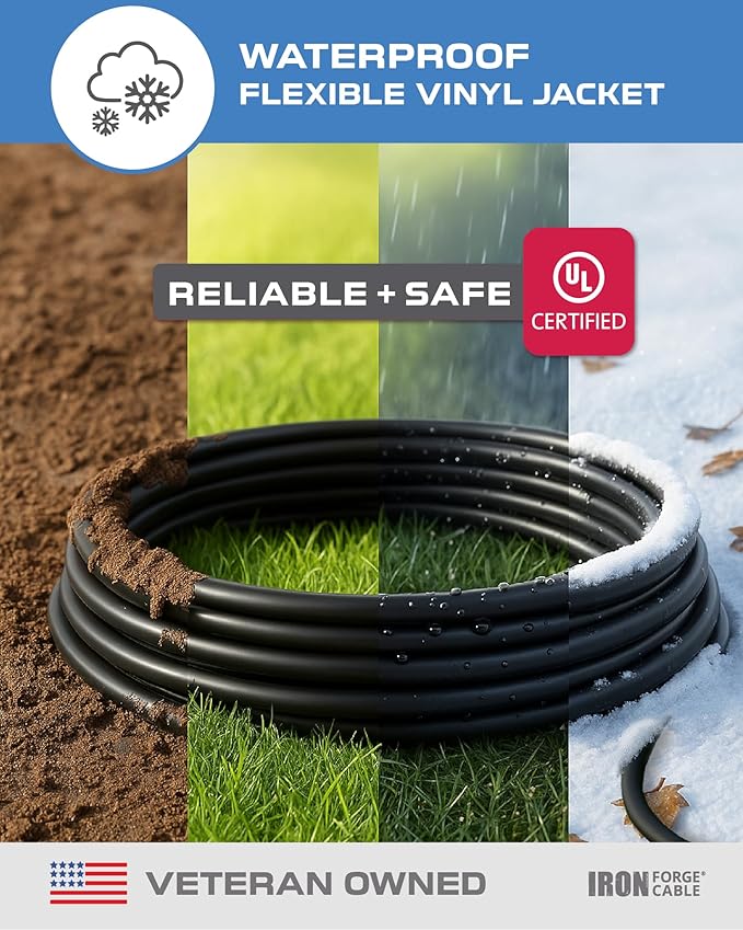 Iron Forge Cable 75 Ft Black Extension Cord with 3 Outlets - 16/3 SJTW 75 Foot Extension Cord 3 Prong, Weatherproof Exterior Power Cable for Outdoor