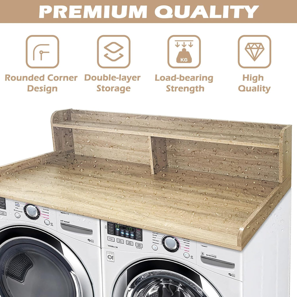 Royxen Laundry Countertop with 2-Tier Shelf Universal Fit, Washer and Dryer Countertop with Storage Space, Shelf Height 11.5 Inches, White Oak