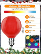 Multicolor G40 Christmas Replacement Light Bulbs, 25 Pack G40 5W Incandescent Bulbs, C7/E12 Candelabra Base for Chandelier, Ceiling Fan Light, Decorative Vanity Lights