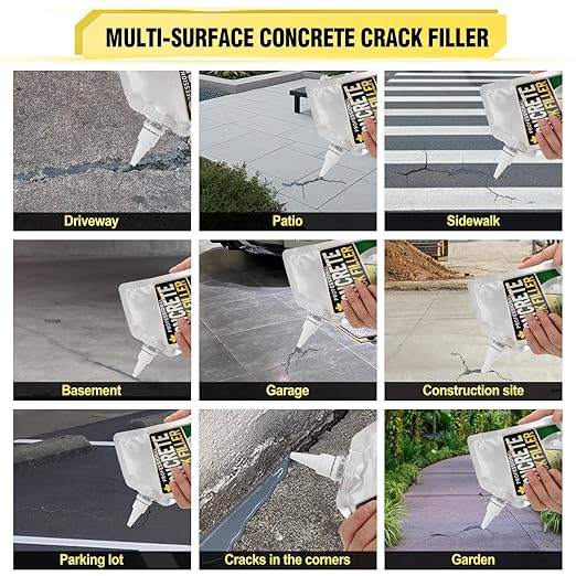 Concrete Crack Filler, 3.3 LB High Elasticity Cement Crack Filler, Gray Self Leveling Concrete Hole Repair, Flexible Liquid Concrete Sealant for Driveway, Walkway, Foundation, Patio, Joint, Outdoor