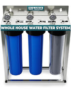 Nu Aqua 3-Stage Whole House Water Filter System with Pressure Gauges - 20” x 4.5” Home Water Filtration System - Sediment, Granular Carbon, Carbon Block Filters - Main Line Home Water Filter System