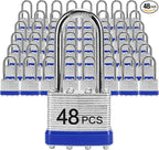 Padlocks with Same Key, LQYN 48 Pcs Laminated Keyed Padlock (1-9/16", 40mm), Keyed Alike Locks, Long Shackle, for Storage Locker, Hasp Latch, Toolbox, Sheds
