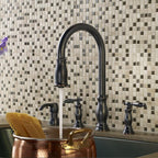 Pfister Hanover Kitchen Faucet with Pull Down Sprayer and Soap Dispenser, 2-Handle, 4-Hole, High Arc, Tuscan Bronze Finish, F5314HNY