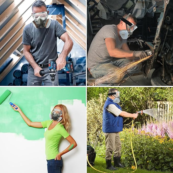 TRQWH Dust Goggles Reusable Respirator Mask with Filters for Polishing, Spraying, Dust, Construction Work, Woodworking and More