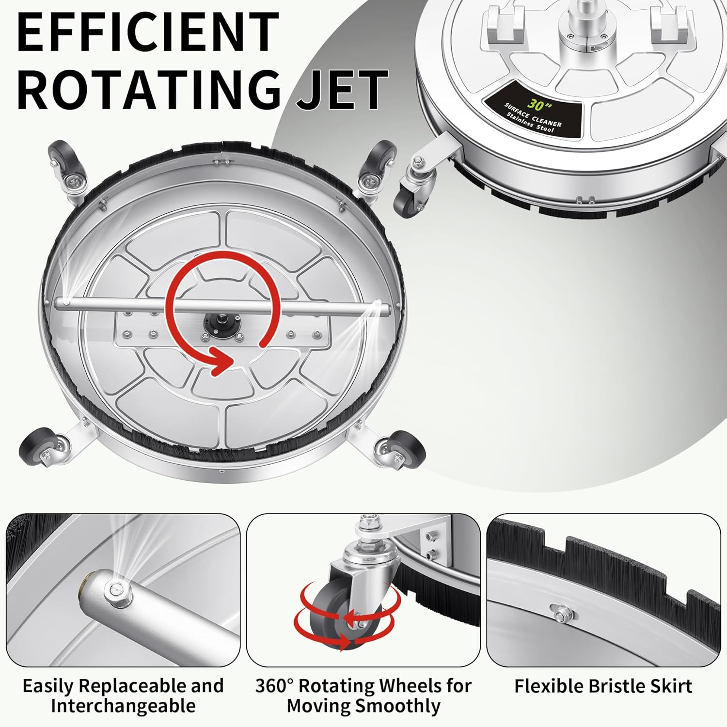 30" Pressure Washer Surface Cleaner Max with 4 Wheels, Stainless Steel Commercial Surface Cleaner for Pressure Washer, Dual Handle Power Washer Surface Cleaner for Concrete Driveway, 4500 PSI