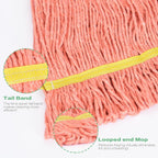 Matthew Cleaning 3Pcs 5'' Headband White&Orange&Green Medium Commercial String Mop Heads, Loop-End Mop Head Replacement, Heavy Duty Industrial Washable&Reusable Mop Refills for Residential& Warehouse