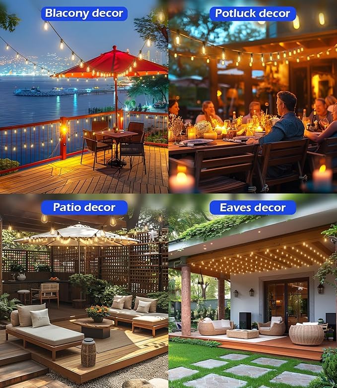 Tenmiro 120FT Outdoor String Lights, Ultra Long Waterproof 30+2 Edison Shatterproof Bulbs Led Outside Patio Lights for Porch Deck Garden Backyard Balcony Wedding Party Decor