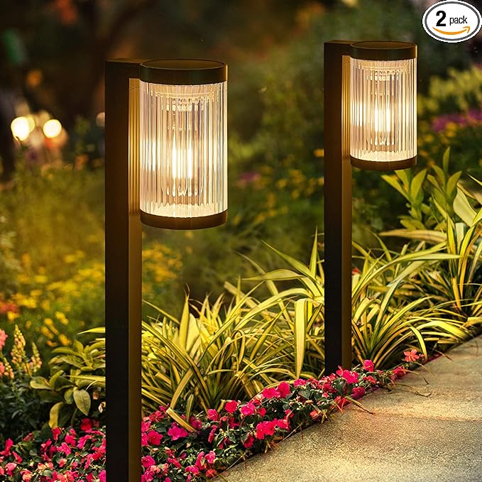 Solar Pathway Lights Outdoor, 2 Pack Upgraded Outdoor Solar Lights for Outside Super Bright Up to 12Hrs, IP65 Waterproof Solar Garden Lights for Yard Path Walkway Decor Landscape Lighting