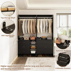 Aheaplus Closet System with 6 Drawers, 4.5ft Wood Closet Organizer System, Walk-in Closet or Small Closets Wardrobe, Clothes Rack with Hanging Rods, Set of 2 Black