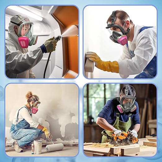 Full Face Respirator Mask with Filter, Cover Organic Vapor Anti-fog mask, Reusable Gas Mask for Spray Paint Chemical Epoxy Resin Dust Mask for Construction, Woodworking, Welding, Polishing, Sanding