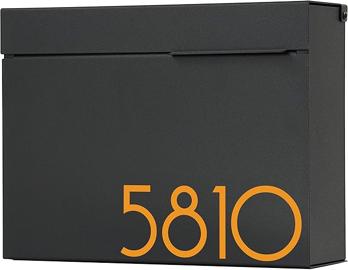 Vsons Modern Design Mailbox, Wall-Mount Mailbox Vsons Design Mitch B (Aluminum Black Powder Coated) (Black) (Black with Numbers)