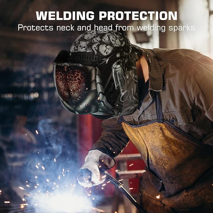 ARCCAPTAIN 2PC Welding Doo Rag, Welding Cap, Protective Welders Cap, Welding Hats for Men, Fireproof Cotton and Durable for Safety, Skull, XL Size
