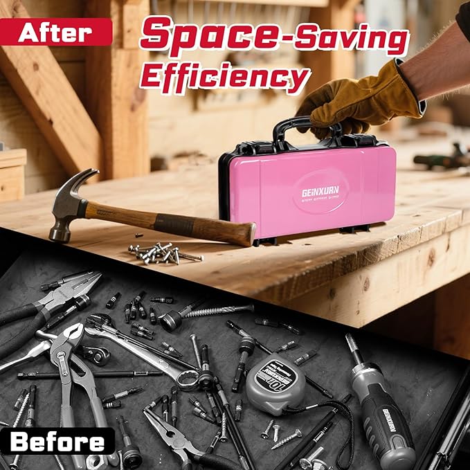 66Pcs Tools Set Packaged with Heavy-duty Tool Box, Include Impact Screwdriver Bits, Nut Driver, Mini Ratchet Wrech and Impact Bit Holder for Home Repairs DIY