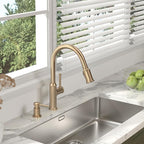 Lava Odoro Champagne Gold Soap Dispenser for Kitchen Sink, Modern Brass Built in Countertop Pump Dispenser with 18 Oz Refillable Bottle, Kitchen Soap Dispenser Spot-Free, Champagne Gold, KSD-21