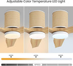 52" Ceiling Fan with Light - Low Profile Flush Mount Ceiling Fan, 6-Speed Remote Control, Solid Wood, Quiet Reversible DC Motor, Wood/White Finish, for Bedroom, Living Room, Porch