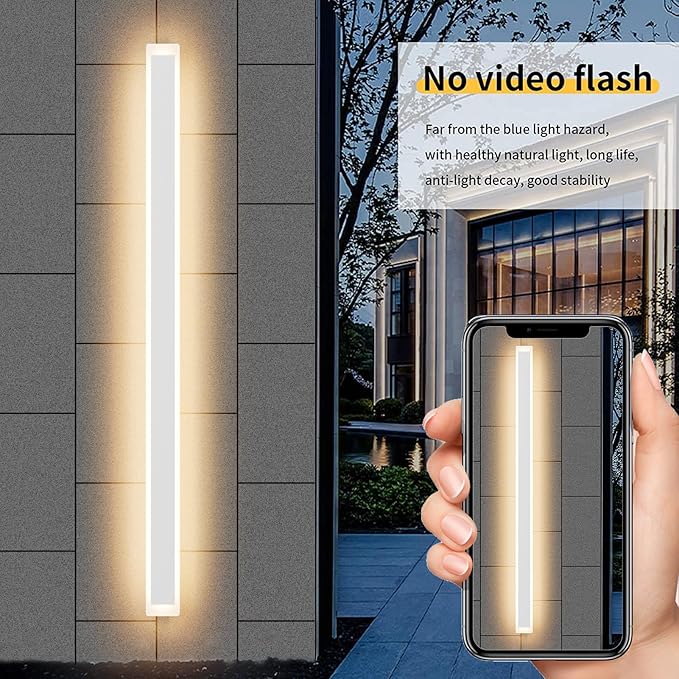 Aipsun Porch Wall Lights 59inch Long Strip Modern Outdoor Wall Light Fixture, White Wall Mount Lighting Sconce Exterior Lights Wall Sconce 3000K for House Living Room Corridor(1 Pack)
