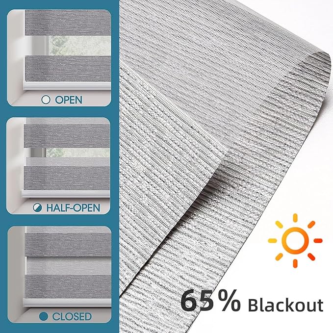 SmartWings Motorized Zebra Shades Work with HomeKit, Alexa, Google Home, 60% Blackout Light Filtering Day Night Sheer Blinds, Privacy Light Control, for Home/Office, Customized, Grey