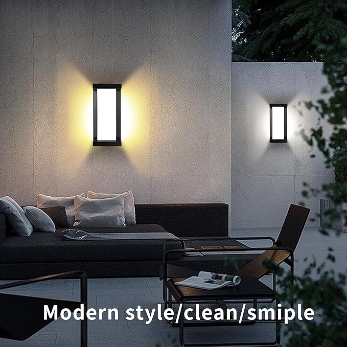 Wrasse Outdoor Wall Sconce 2000 Lumen 20W Wall Proch Light Fixtures 3000K Black Modern Exterior Sconces Lighting for House Outside Wall Mount Front Door