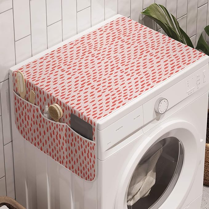Ambesonne Abstract Washing Machine Organizer, Pastel Flock of Fish Design in Monochrome Warm Tones Flow Depiction Pattern, Anti-slip Fabric Top Cover for Washer and Dryer, 47" x 18.5", Coral Pearl
