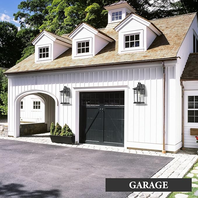 Darkaway Large Outdoor Porch Lights Wall Mount, 15inch Outdoor Light Fixtures Sconces Wall Lighting with Seeded Glass Exterior Lights for Patio Yard House Hallway Doorway Garage(Large, Black)