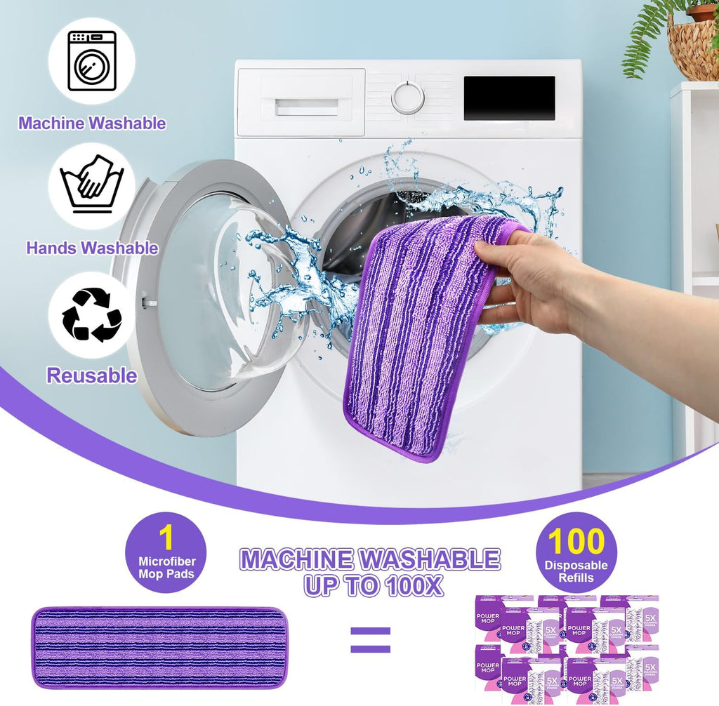 2 Pack Upgraded Reusable Mop Pads Compatible with Swiffer PowerMop, Mop Refill Pads Replacement for Swiffer Power Mop Spray Mop Pads for Multi-Surface Floor Cleaning, Quality Updated Cationic Material