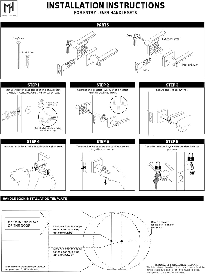 Mega Handles Ronn Entrance Combo, Entry Lever Door Handle and Single Cylinder Deadbolt Lock and Key, Heavy Duty Door Levers Set for Left or Right-Handed Doors - Matte Black (2 Pack) Keyed Alike