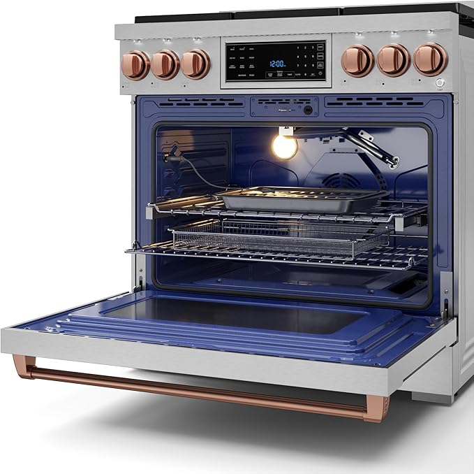 Gordon Ramsay by THOR Kitchen 36 Inch Professional Liquid Propane Range with Tilt Panel Touch Control in Stainless Steel/Rose Gold