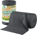 Microfiber Cleaning Cloths Roll, 75 Pack Tear Away Microfiber Towels Roll, 12" x 12" Lint Free Rags, Reusable Cleaning Cloths,Washable,Scratch Free,Ultra Absorbent Dish Rags(Dark Grey Ripple)