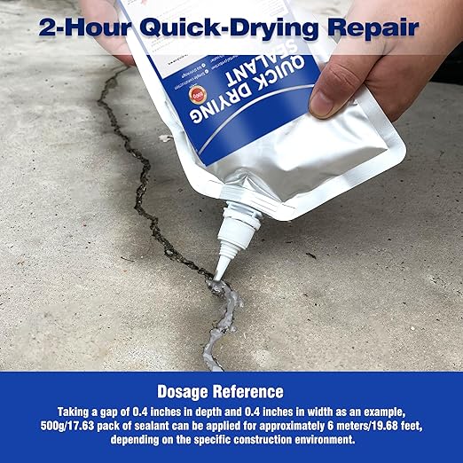 Concrete Crack Filler and Sealant, Quick Drying High Elasticity Cement Crack Filler, Waterproof Repair, Self-Leveling Concrete Slab Repair for Driveway, Patio (Gray, 17.64 OZ)
