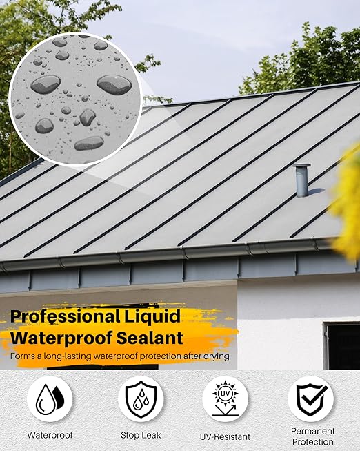 Polyurethane Waterproof Coating 1 Gallon for Indoor & Outdoor Use, Multi-Surface Crack & Leak Repair Coating, Durable Flexible Protective Roof Waterproof Sealant, Light Gray