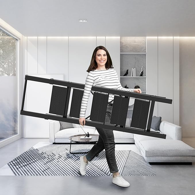 5 Step Ladder Adult Portable Folding Step Stool, Folding Aluminum Step Ladder with Double Padded Treads, Step Ladder with Handle for Home, Kitchen, Outdoor, 330 lb Weight Capacity - Black