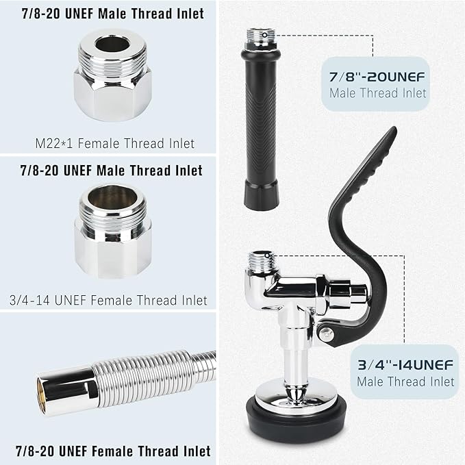 Spray Valve with 45” Commercial Sink Sprayer Hose and Pre Rinse Spring, Pre Rinse Sprayer with Flexible Stainless Steel Hose & Spring Assembly for Commercial Kitchen Faucets (Black)