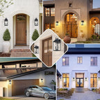 15" Dusk to Dawn Black Outdoor Wall Lantern 2-Light, Outside Modern Wall Sconce Light Fixture, Industrial Porch Light with E12 Sockets, Waterproof Exterior Lamp Lighting, Black