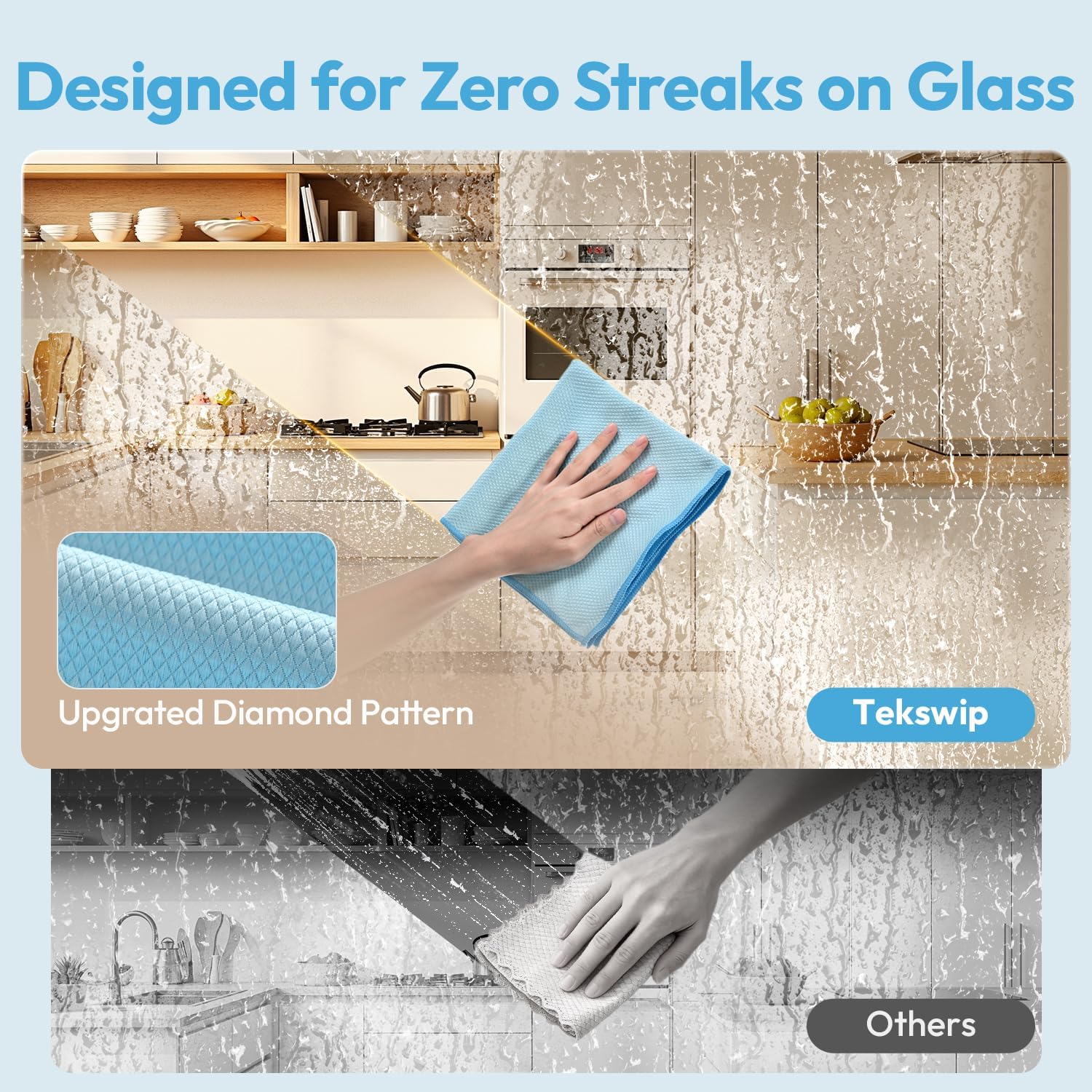 Nanoscale Microfiber Cloths 15.55”x 15.55”, Glass Window Mirror Stainless Steel Car Cleaning, Streak-Free, Lint-Free, Super Thick & Absorbent, Reusable, 6 Pack (Blue)