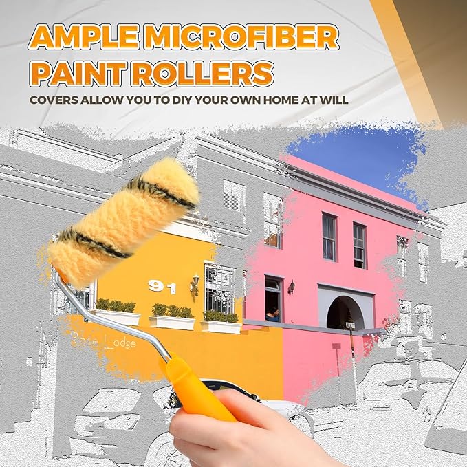 Leumoi 200 Pcs 4 Inch Mini Paint Roller Bulk Small Microfiber Roller Cover 1/2" Nap for Paint Brush for House Painting Supplies DIY Craft Home Wall Repair Tool Kit Set (Yellow Base, Black)