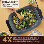 Elite Gourmet EG2615 15" x 12" x 4” Electric Skillet, Durable Xtra Deep Dish, PFAS Free Ceralast™ Ceramic Non-stick, 1500W Rapid Heat, Tempered Glass Vented Lid, Dishwasher Safe, 12.5 Qt., Black/Gray