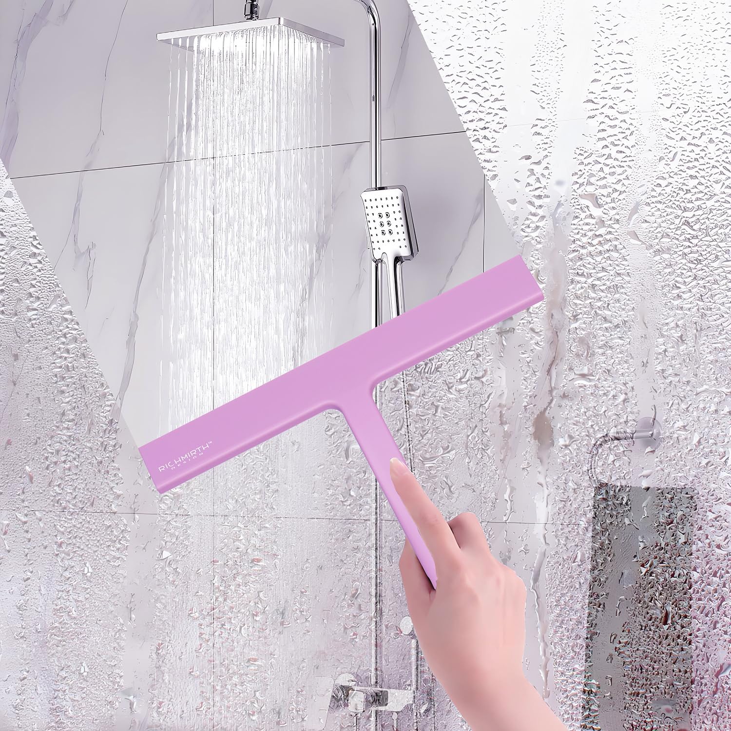 RICHMIRTH Silicone Rubber Blade Shower Squeegee 9" in Width Window & Car Squeegee - Pink
