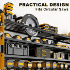 12 Cordless Drill Holder Large Power Tool Organizer Wall Mount with Side Pegboard & Screwdriver Holder, 4-Tier Heavy Duty Metal Tool Storage Rack with 4-Outlet Power Strip