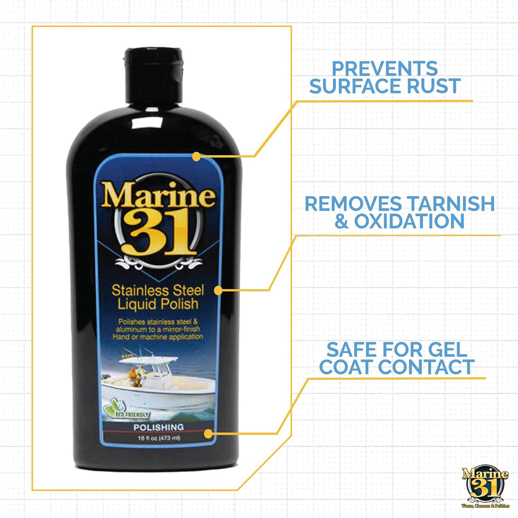 Marine 31 Stainless Steel Liquid Polish | Restores Shine & Luster on Stainless Steel, Aluminum & Chrome | Easy to Use Formula | M31-620 | 16 oz Bottle