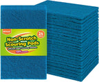 Non-Scratch Scouring Pads, 24Pcs Household Scour Pads for Kitchen, Garage and Outdoors, Reusable Dish Scrubber Pads for Pan and Metal Grill - Blue