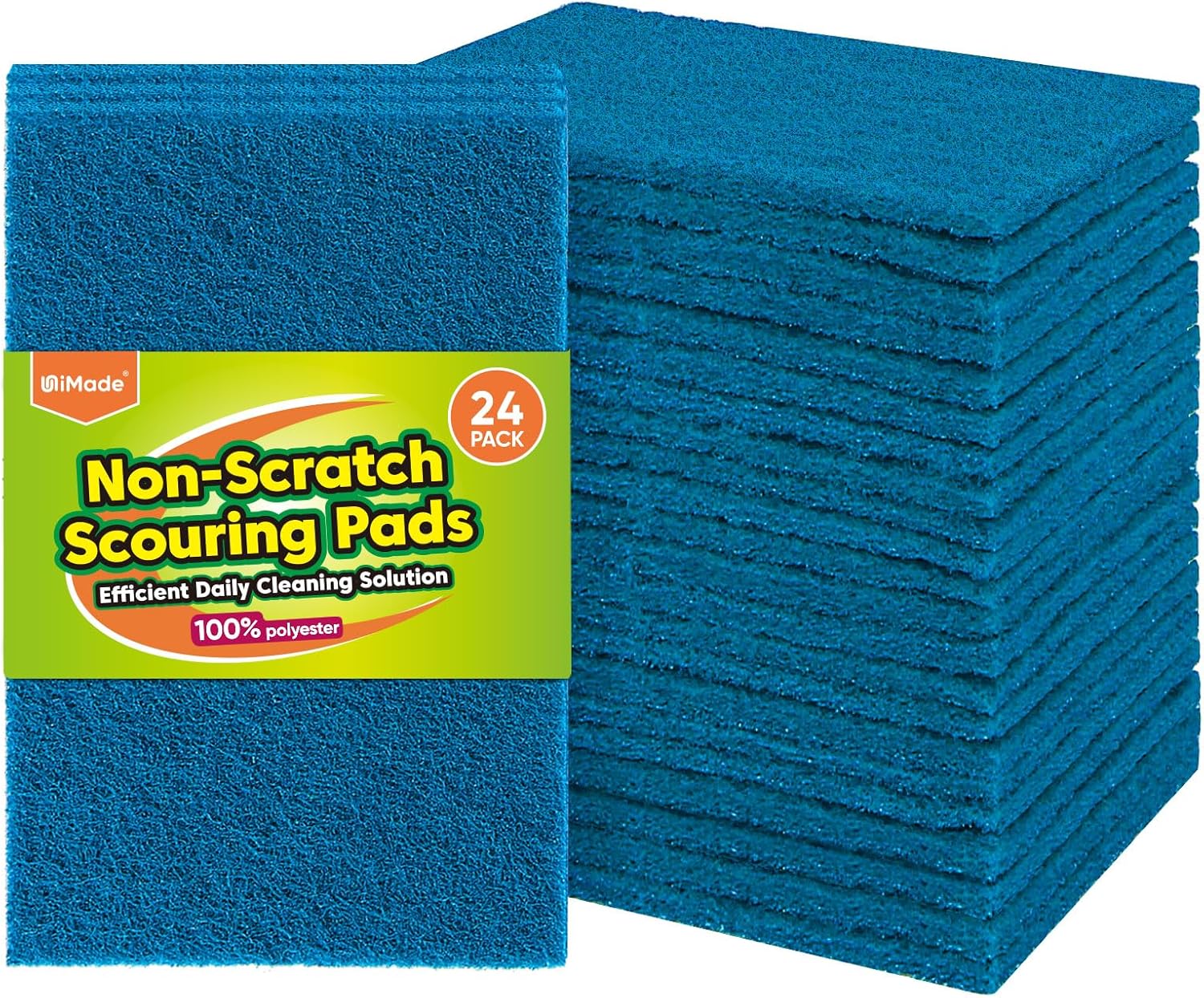 Non-Scratch Scouring Pads, 24Pcs Household Scour Pads for Kitchen, Garage and Outdoors, Reusable Dish Scrubber Pads for Pan and Metal Grill - Blue