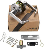 LYNN HARDWARE Commercial Door Lever Lock - Heavy-Duty Locking Door Handle, Designer Door Handles, Cylindrical Lever Lock, Non-Handed Grade 2 Door Handle, Satin Chrome, Entrance/Keylock