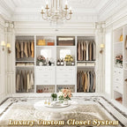 Unikito 100” Closet System with Drawers, 8.3FT Wood Closet Organizer with Hanging Rods and Mirror Design, Reversible Large Walk in Wardrobe Garment Rack with Shelves, Sturdy Closet Tower, White