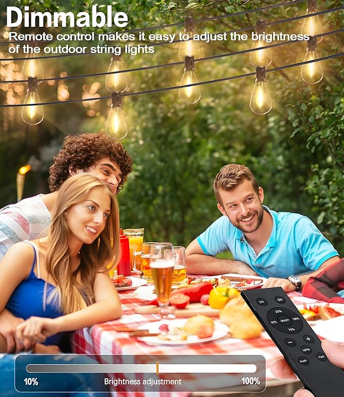 Tenmiro 200FT LED Outdoor String Lights with Remote, 74+2 Shatterproof Bulbs Dimmable Timing 3 Light Modes Outside Patio Lights for Backyard Porch Deck Garden Balcony Pool party Hanging Lighting Decor